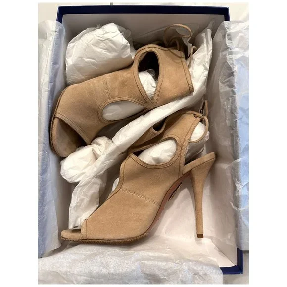 Aquazzura Sexy Thing 105 new, re-soled sz 7.5 NUDE SUEDE - Picture 2 of 9